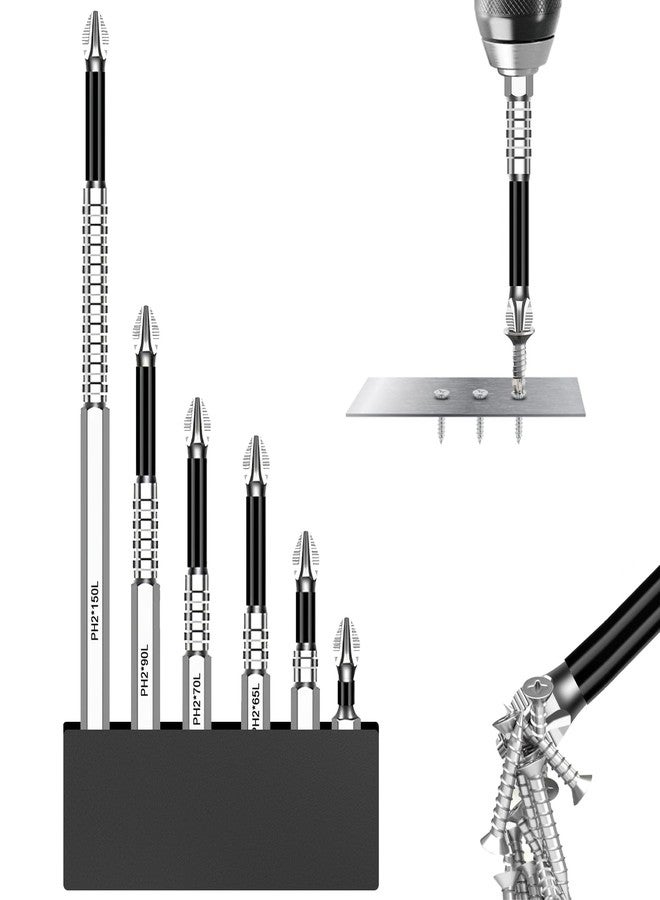 CoolShef مجموعة رؤوس مفكات مغناطيسية عالية من CoolShef - 6 قطع رؤوس مثقاب PH2 مانعة للانزلاق مع شريط تخزين | مجموعة رؤوس مثقاب من سبائك الصلب لمفك البراغي الصدمي، ملحقات أدوات كهربائية متينة - Image 1